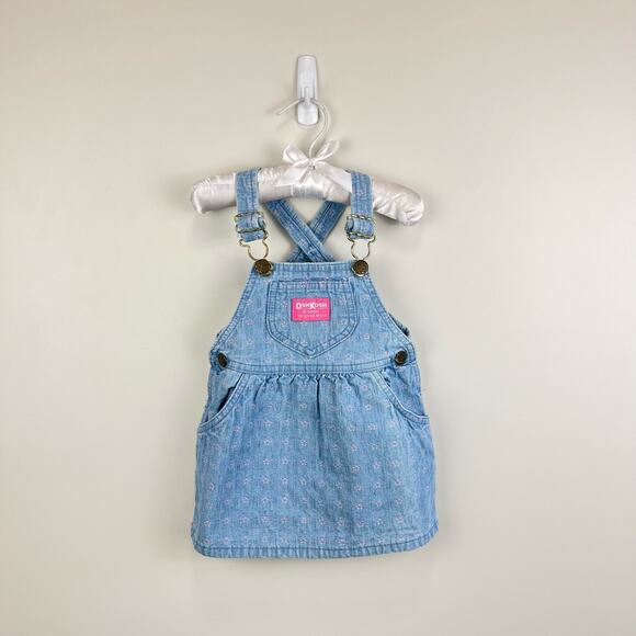 Vintage OshKosh B'gosh Blue Floral Jumper Dress 18 Months USA